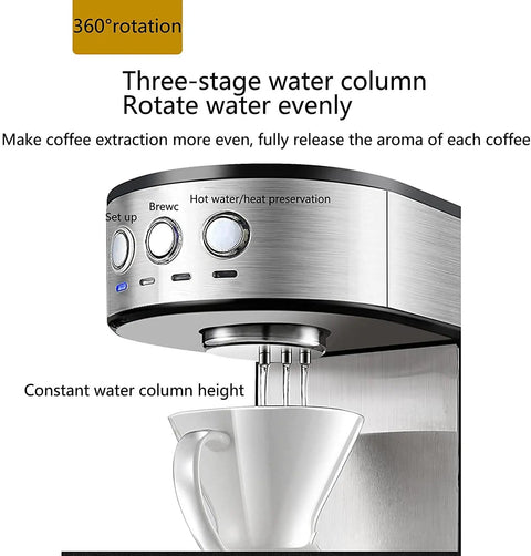 Close-up view of Fully Automatic Bean To Cup Coffee Machine Featuring Adaptive Grinding And Steady Temp Control, 1650W with water column.