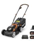 14 Inch Cordless Lawn Mower 2 In 1 Electric Push Mower with Quiet operation compact design, includes 2 batteries and charger WG779