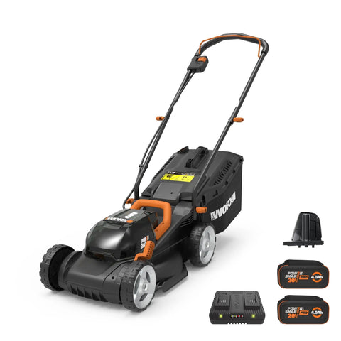 14 Inch Cordless Lawn Mower 2 In 1 Electric Push Mower with Quiet operation compact design, includes 2 batteries and charger WG779