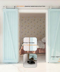 Top Mount Stainless Steel Barn Door Hardware Kit For Double Wood Doors Heavy Duty Sliding Track System installed view