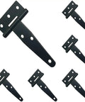 Six Pack Of Four Inch Heavy Duty T Hinges Galvanized Outdoor Gate And Barn Door Hardware With Smooth Spin Pin And Countersunk Screw Holes Built Tough For Fences Sheds And Backyard Projects, black metal hinges