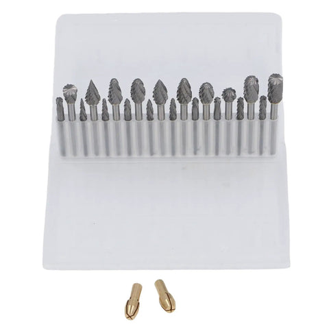 Pro Grade 20 Pcs Tungsten Carbide Double Cut Rotary Burr Set One Eighth Inch Shank Fits Dremel And Grinders Woodworking Carving Engraving Polishing With Handy Plastic Storage Box, 20 burrs in plastic case