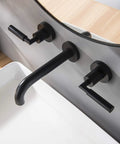 Matte Black Wall Mount Bathroom Faucet With Dual Handles, Solid Brass Construction, Wall Mounted Sink Faucet, Includes Rough-In Valve