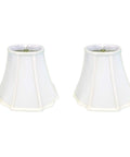 Flare Bottom Outside Corner Scalloped Lamp Shade Set White 6.5 X 12 X 9.25 Inches 2 Pack Hand Tailored Silk Type Shantung Fabric