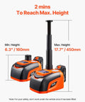 Wireless 5 Ton Electric Car Jack With Remote Control showing min 160mm and max 450mm with LED work light