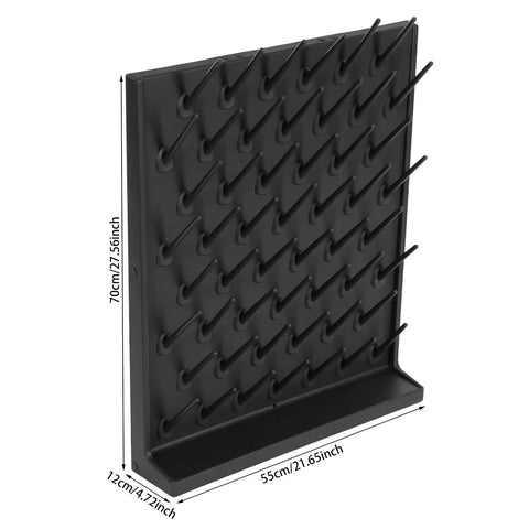 AngelcityCC 52-Peg Lab Glassware Drying Rack Pegboard Wall-Mount with 52 holes, black, for organizing test tubes and flasks.