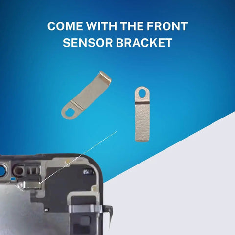 Proximity Sensor Earpiece Flex Cable Replacement For iPhone 15 With Metal Bracket And Ambient Light Sensor Fix A High Quality Repair Part For Quick DIY Phone Repairs showing components and installation area.