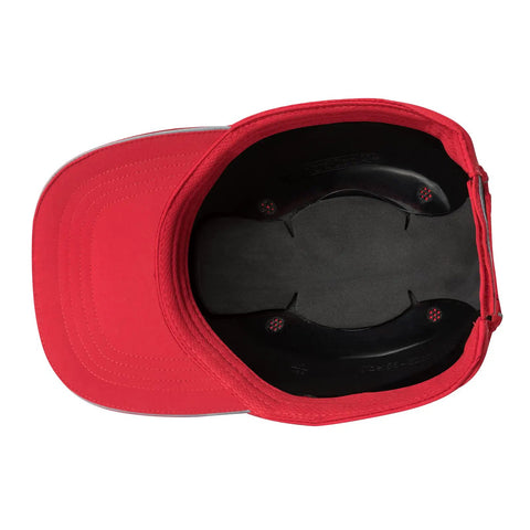Top view of Lightweight Red Bump Cap With Removable ABS Shell And Foam Padding, Baseball Hat Style Head Protection For Work