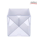 Front view of Stackable Cube Organizer With X Divider In Clear Plastic, modular storage solution for desktop and cabinets.