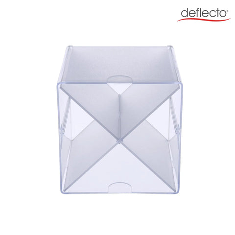 Front view of Stackable Cube Organizer With X Divider In Clear Plastic, modular storage solution for desktop and cabinets.