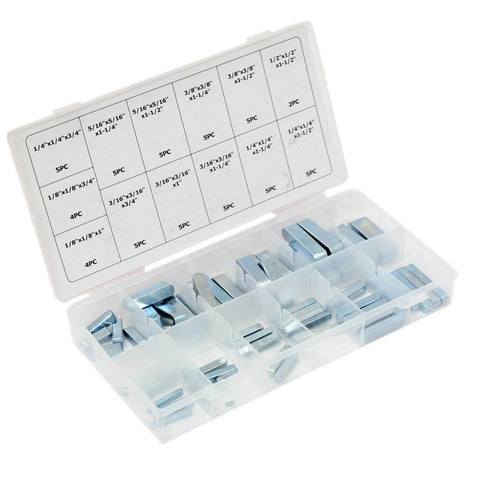 60-Piece Keystock Bar SAE Assortment For Locking Pulleys, Gears, And Sprockets To Shafts With Slotted Keyways Heat Treated Zinc Plated Steel