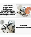 Compact Electric Bench Sander With Adjustable Speed Polisher And Knife Sharpener with dual-thickness grinding wheels.