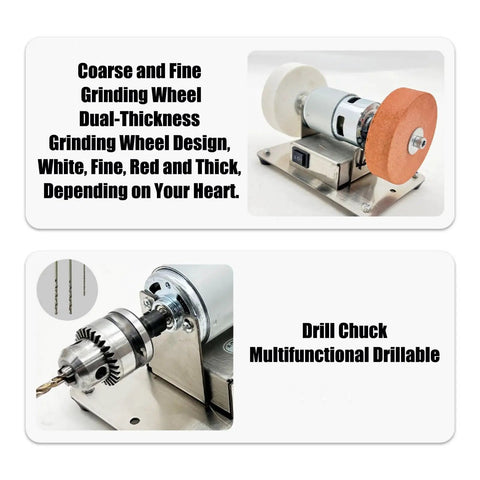 Compact Electric Bench Sander With Adjustable Speed Polisher And Knife Sharpener with dual-thickness grinding wheels.