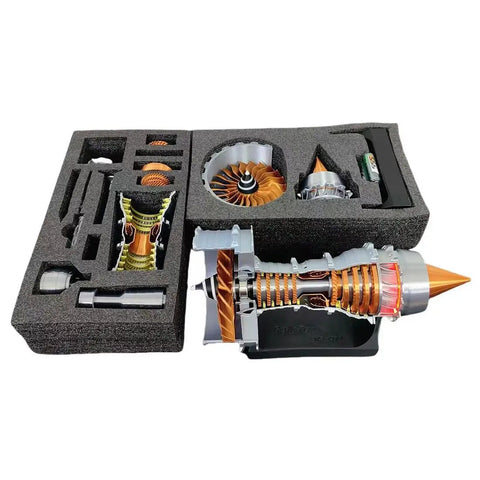 Trent 900 Turbofan Engine Model Kit With 3D Printed Shell, Fully Functional Aircraft Mechanical Puzzle With Red LED Lighting in foam packaging