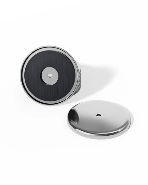 Heavy-Duty Ceramic Round Base Magnets Six-Pack With 35 Lb Pull Each, chrome-plated, 2.04 inch, and center hole shown