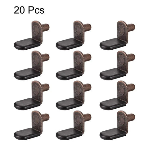 Heavy Duty 6mm Shelf Support Pegs With Slick Bronze Finish And Solid Steel Sleeve For Kitchen Cabinets Bookshelves Quick Setup No Sweat Installation 20 Pack shown in a grid.