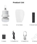 Product components for 18 Inch Portable Canopy Ceiling Fan With Remote Wireless Battery Operated Light And Fan for outdoor use