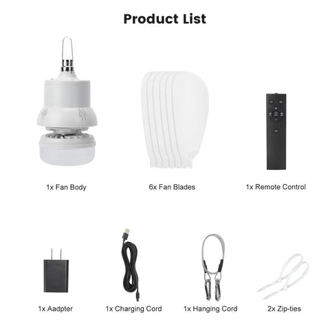 Product components for 18 Inch Portable Canopy Ceiling Fan With Remote Wireless Battery Operated Light And Fan for outdoor use