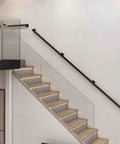 Heavy Duty Black Wrought Iron Wall Mount Stair Railing Adjusts 5 To 14 Feet For Decks And Porches along modern stairs.