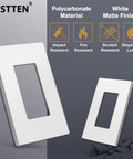 Matte White Screwless 1 Gang Switch Plate Decorator Cover For Light Switch Dimmer USB GFCI Receptacle Standard Size 4.69 Inch High By 2.91 Inch Wide Sleek Modern Upgrade