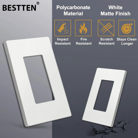 Matte White Screwless 1 Gang Switch Plate Decorator Cover For Light Switch Dimmer USB GFCI Receptacle Standard Size 4.69 Inch High By 2.91 Inch Wide Sleek Modern Upgrade