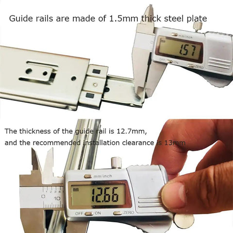 Measurement of Heavy Duty Soft Close Drawer Slides With Locking Rails, 14 Inch Full Extension, Cold Rolled Steel Tracks.