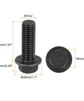 Rock Solid M14 Hex Serrated Flange Bolts 40mm Long 10.9 Grade Carbon Steel Screws With Black Oxide Coating dimensions and details.