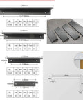 Edge Finger Pulls 2 Pack Hidden Cabinet Handles dimensions and design details shown in aluminum alloy with anti-rust finish.