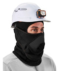 Winter Balaclava With Detachable Heat Exchanger Face Mask For Extreme Cold Full Head And Neck Coverage being worn under helmet