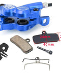 Shred Ready Mountain Bike Hydraulic Disc Brake Kit For Gnarly Trail Riding featuring a blue dual piston caliper and brake pads.