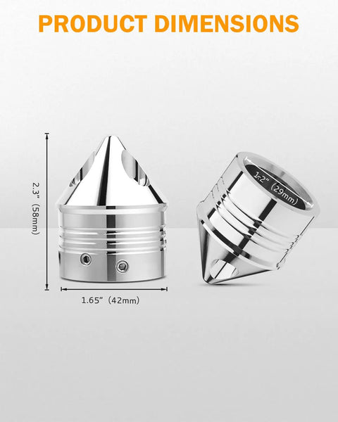 Chrome Front Axle Nut Cover Cap CNC Aluminum dimensions 2.3 inches by 1.65 inches for Harley Davidson 2002-2024