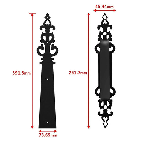Badass Steel Garage Door Handle Hinges Decorative Hardware Kit Built Tight With Stable Damping And Zero Rebound For Smooth Cabinet Door Closure Set Of Six Pieces Easy, detailed decorative hinge design, black steel, 391.8mm height