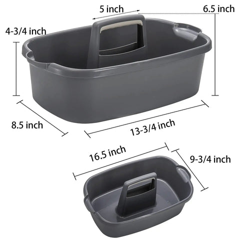 Large Cleaning Supplies Caddy Organizer Bin With Handle For Dorm Garden Bathroom Under Sink Storage Tote Carries 8 Plus Spray Bottles Sponges Gloves Scrubbers And Cleaning Tools, showing its dimensions and sturdy handle design.