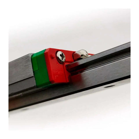 High Precision MGN7C Linear Guide Rail Kit With 400mm Smooth Motion Carriage Blocks For CNC Machines And DIY Projects Using Pre-Drilled Support Rails For Zero Maintenance And Reliable Heavy Duty Performance Today, red carriage on rail