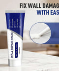 Fast Drying Wall Repair Paste For Cracks And Holes, Multi Function Drywall Patch Kit With Scraper And Sandpaper, Easy Interior Wall Mending For Quick Patch Jobs, Smooth Finish You Can Paint Over In Minutes tube and sample application on table