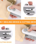 Mini Bag Sealer And Cutter, Handheld Heat Vacuum Sealer For Plastic Bags, 2 In 1 Sealer And Cutter With Lanyard in use on bag