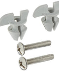 Heavy Duty Toilet Seat Hardware Replacement Kit With Conical Slip Nuts And Metal Bolts No Sweat Easy Install bathroom fasteners in gray plastic and metal.