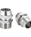 Copper Pneumatic Quick Screw Pipe Fittings Set No Fuss Easy Install, close-up view of two connectors, sleek metallic finish.