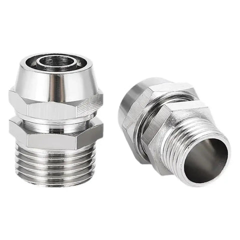 Copper Pneumatic Quick Screw Pipe Fittings Set No Fuss Easy Install, close-up view of two connectors, sleek metallic finish.