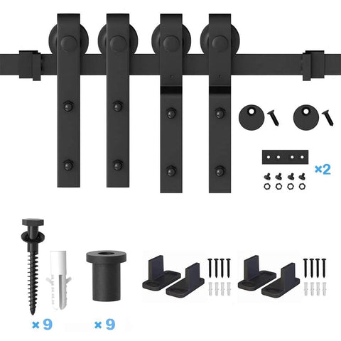 Heavy Duty Sliding Barn Door Track Hardware Kit With Ceiling Mount, Bypass System, Rolling Library Ladder Accessory
