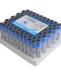Veterinary Lab Vacuum Blood Collection Coagulation Tubes With Buffered Sodium, 2ml Capacity, Blue, 100pcs Pack displayed in tray