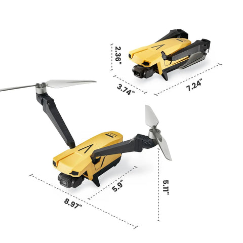 4K Camera Drone For Adults With Inverted Flight Mini Bi Copter Foldable Palm Sized with dimensions labeled in image