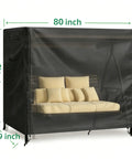 3 Seater Outdoor Swing Cover Beefed Up All Weather Protection Waterproof Patio Hammock Garden Porch Swing Canopy UV Resistant Glider Chair Cover 80 X 59 X 72 Inch covering a swing on a porch