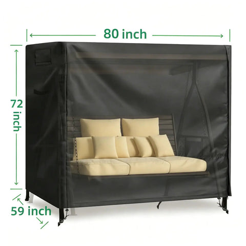 3 Seater Outdoor Swing Cover Beefed Up All Weather Protection Waterproof Patio Hammock Garden Porch Swing Canopy UV Resistant Glider Chair Cover 80 X 59 X 72 Inch covering a swing on a porch