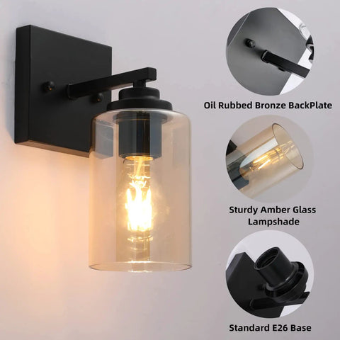 Two Pack Wall Light Sconces For Bathroom And Hallway, Cozy Vintage Farmhouse Vanity Lights, Rustic Oil Rubbed Bronze Fixtures