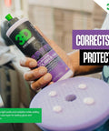 All In One Car Polish And Wax That Corrects Scratches And Swirls Provides Clear Coat Safe Sealant And A High Gloss Finish Easy One Step Application 16oz Made In USA in hand