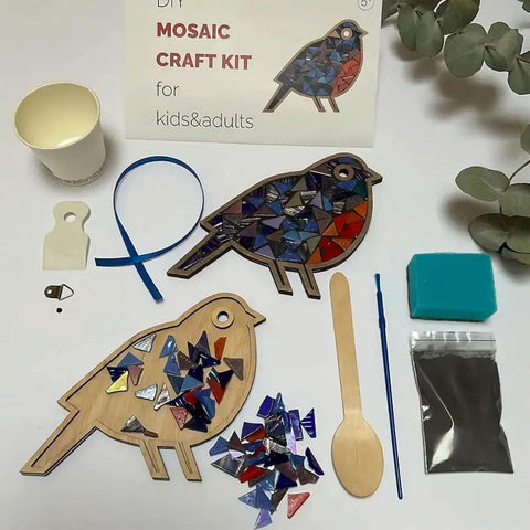 DIY Mosaic Kit For Grownups With Feather Bird Cat And Heart Designs Christmas Gift Arts set with bird design and tools