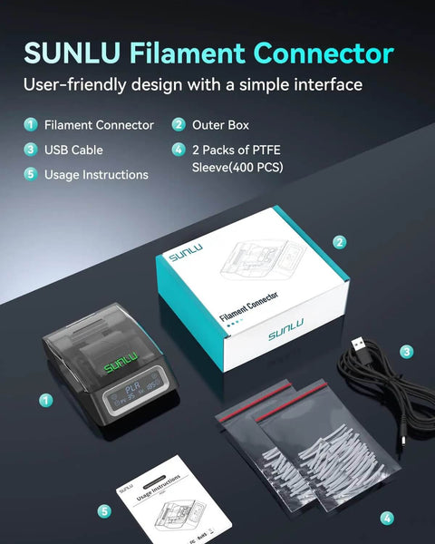 Must Have Filament Connector Splicer Kit With PTFE Sleeve For 1.75mm Filaments 400Pcs Fast Heating Filament Welder packaging