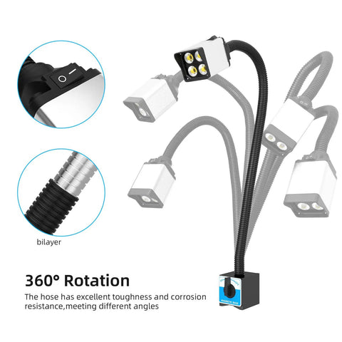 Badass Magnetic Work Light With Smooth Bend Tube 1600 Lumen Ip66 Waterproof Led Machine Lamp For Cnc Mill Drill Press showing flex tube and light head.