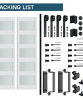 Packing list showing 80 By 84 Inch Glass Barn Door Set With Sliding Hardware Kit For 76-78 Inch Openings Double 40 By 84 Panels